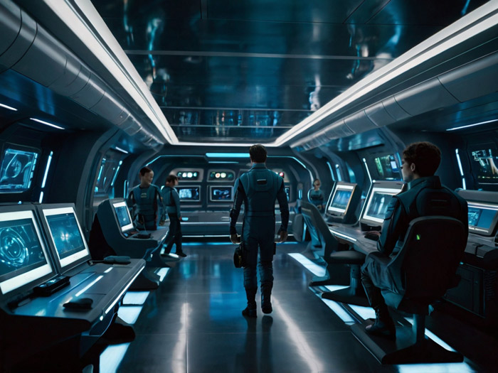 Interior de un buque espacial de la Armada terrestre